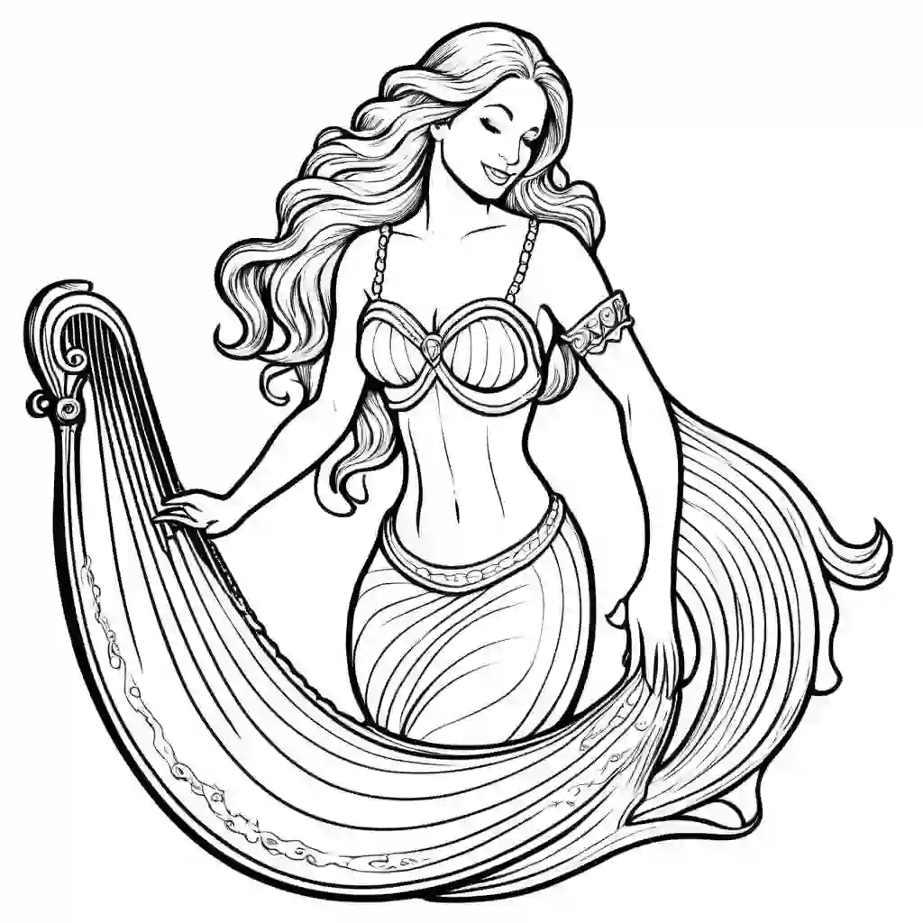 Mermaid with a Harp coloring pages